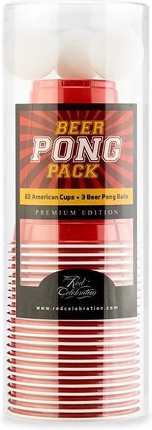 Beer Pong Pack Premium Edition - 22 Red Cups + 3 Bier Pong Ballen | Red Celebration 3 Beer Pong Pack Premium Edition - 22 Red Cups + 3 Bier Pong Ballen | Red Celebration