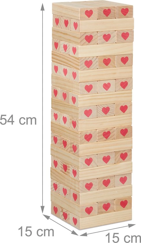 Relaxdays Vallende Toren XL - Houten Toren Spel 54 Cm - Stapeltoren Bruiloft - Wiebeltoren 10 Relaxdays Vallende Toren XL - Houten Toren Spel 54 Cm - Stapeltoren Bruiloft - Wiebeltoren - Afbeelding 8