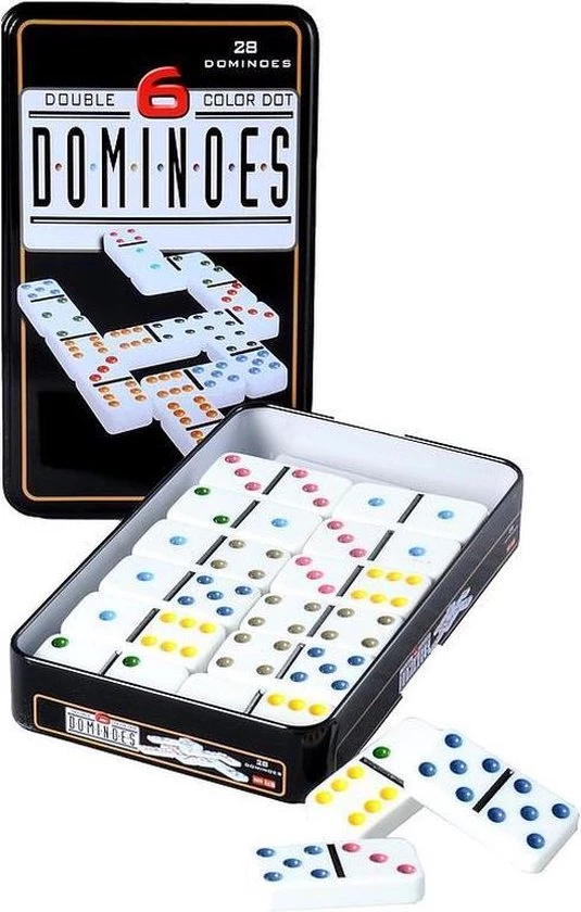 Engelhart Domino Spel Dubbel 6/double 6 In Blik En 56x Gekleurde Stenen - Dominostenen - Domino Spellen - Familie Spellen 4 Engelhart Domino Spel Dubbel 6/double 6 In Blik En 56x Gekleurde Stenen - Dominostenen - Domino Spellen - Familie Spellen - Afbeelding 2