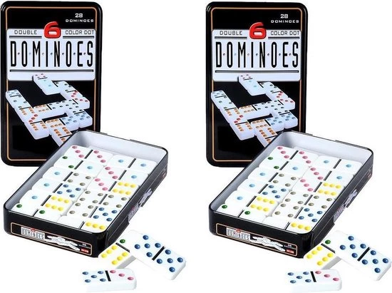 Engelhart Domino Spel Dubbel 6/double 6 In Blik En 56x Gekleurde Stenen - Dominostenen - Domino Spellen - Familie Spellen 3 Engelhart Domino Spel Dubbel 6/double 6 In Blik En 56x Gekleurde Stenen - Dominostenen - Domino Spellen - Familie Spellen