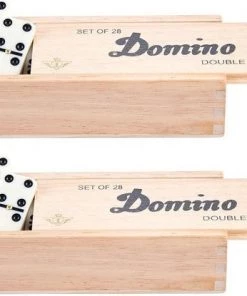 Engelhart Domino Spel Dubbel 6/double 6 In Houten Doos En 112x Stenen - Dominostenen - Domino Spellen - Familie Spellen