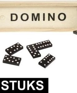 Merkloos 15x Domino Spel In Houten Kistje - 15 X 5 X 3 Cm - 28 Dominostenen