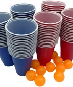 Kyto Games - Beer Pong Drankspel - 100 Herbruikbare Rode En Blauwe Bekers (475ml) - Incl. 10 Balletjes