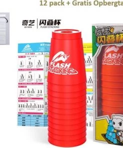 actiespellen Verkoop 22 12 Pack QIYI Kinder Sportstapelen Bekers-Quick Stacks Cups - Speed Training Game Uitdaging- Competitie Party Speelgoed + Gratis OpbergTas-7.6*9.3cm -Rood