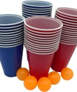 Kyto Games - Beer Pong Drankspel - 50 Herbruikbare Rode En Blauwe Bekers (475ml) - Incl. 5 Balletjes