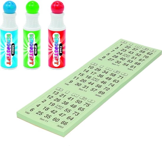 Grafix - Bingo Set - 3x Bingostiften En 100x Bingokaarten Nummers 1-75 3 Grafix - Bingo Set - 3x Bingostiften En 100x Bingokaarten Nummers 1-75