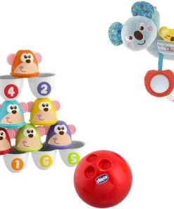 Chicco Bundel - Bowling Aapjes 2-in-1 Bowlingspel En Blikgooien & Rammelaar Koalabeer - Te Bevestigen Aan Kinderwagen