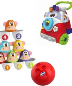 Chicco Bundel - Bowling Aapjes 2-in-1 Bowlingspel En Blikgooien & Babywalker Happy Hippie Looptrainer