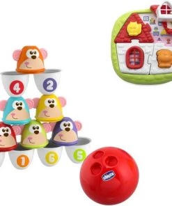 Chicco Bundel - Bowling Aapjes 2-in-1 Bowlingspel En Blikgooien & Puzzel 2-in-1 Huispuzzel