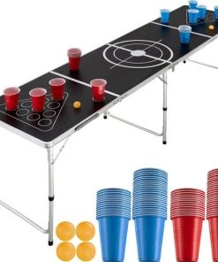 Merkloos Beer Pong Tafel - Beerpong Set - Spelletjes - Drankspelletjes - Tafel - Drankspel - Opvouwbaar - Hoogte Verstelbaar