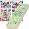 Merkloos 100x Bingokaarten Nummers 1-75 Inclusief 6x Bingostiften Blauw/geel/rood