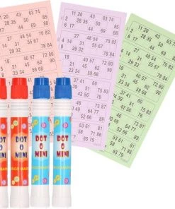 Merkloos 4x Bingostiften/markeerstiften - 2x Stuks In De Kleuren Blauw/rood Met 100x Papieren Bingokaarten Van 1-90