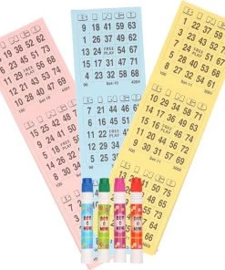Merkloos Bingo Spel Accessoires Set Nummers 1-75/150x Bingokaarten/4x Bingostiften - Voor 4 Personen - Bingospel - Bingo Spellen - Bingo Spelen