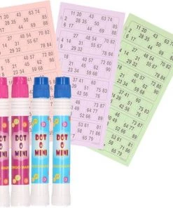 Merkloos 4x Bingostiften/markeerstiften - 2x Stuks In De Kleuren Blauw/paars Met 100x Papieren Bingokaarten Van 1-90