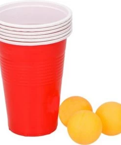 Merkloos Beerpong 9 Delig - 6 Bekers Met 3 Balletjes - Bierpong - Bier-pong - Beer Pong Set - Beerpong Bekers - Beerpong Tafel
