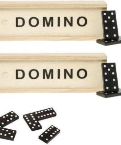 Merkloos 5x Domino Spellen In Houten Kistjes - 15 X 5 X 3 Cm - 140x Dominostenen/steentjes