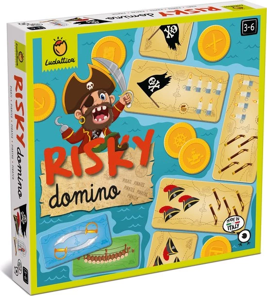 Ludattica Risky Domino: PIRATEN, 22,5x22,5x4cm, Met 36 Dominotegels, 32 Spelkaartjes En Instructies, 3+ 3 Ludattica Risky Domino: PIRATEN, 22,5x22,5x4cm, Met 36 Dominotegels, 32 Spelkaartjes En Instructies, 3+