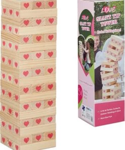 Relaxdays Vallende Toren XL - Houten Toren Spel 54 Cm - Stapeltoren Bruiloft - Wiebeltoren